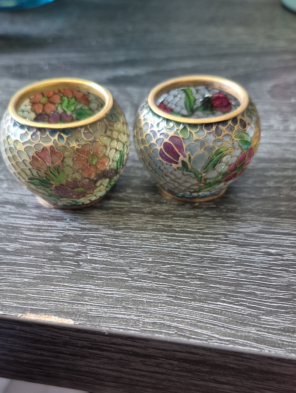 Plique A Jour Vintage Cloisonne Mini Vase Enameled Stained Glass Floral Design 2